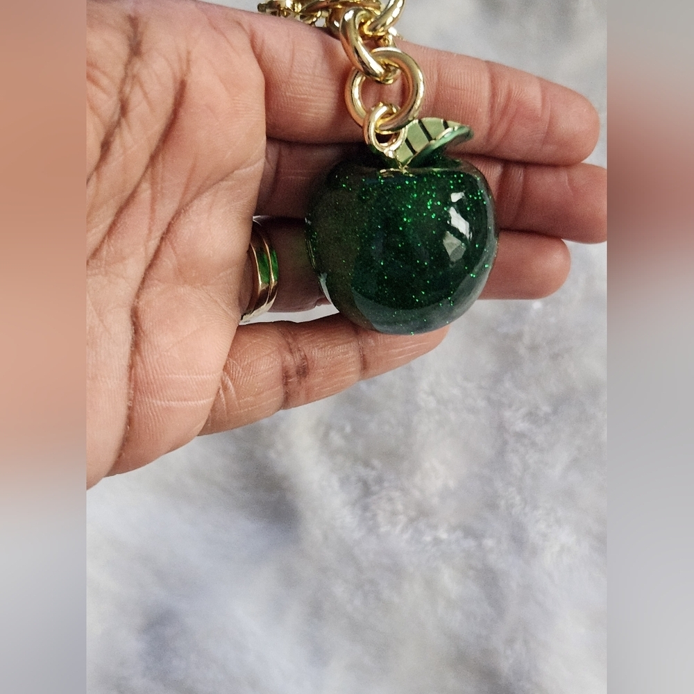 Glittery Green Apple Keychain C Logo Inspired Bag Charm - Picture 8 of 9